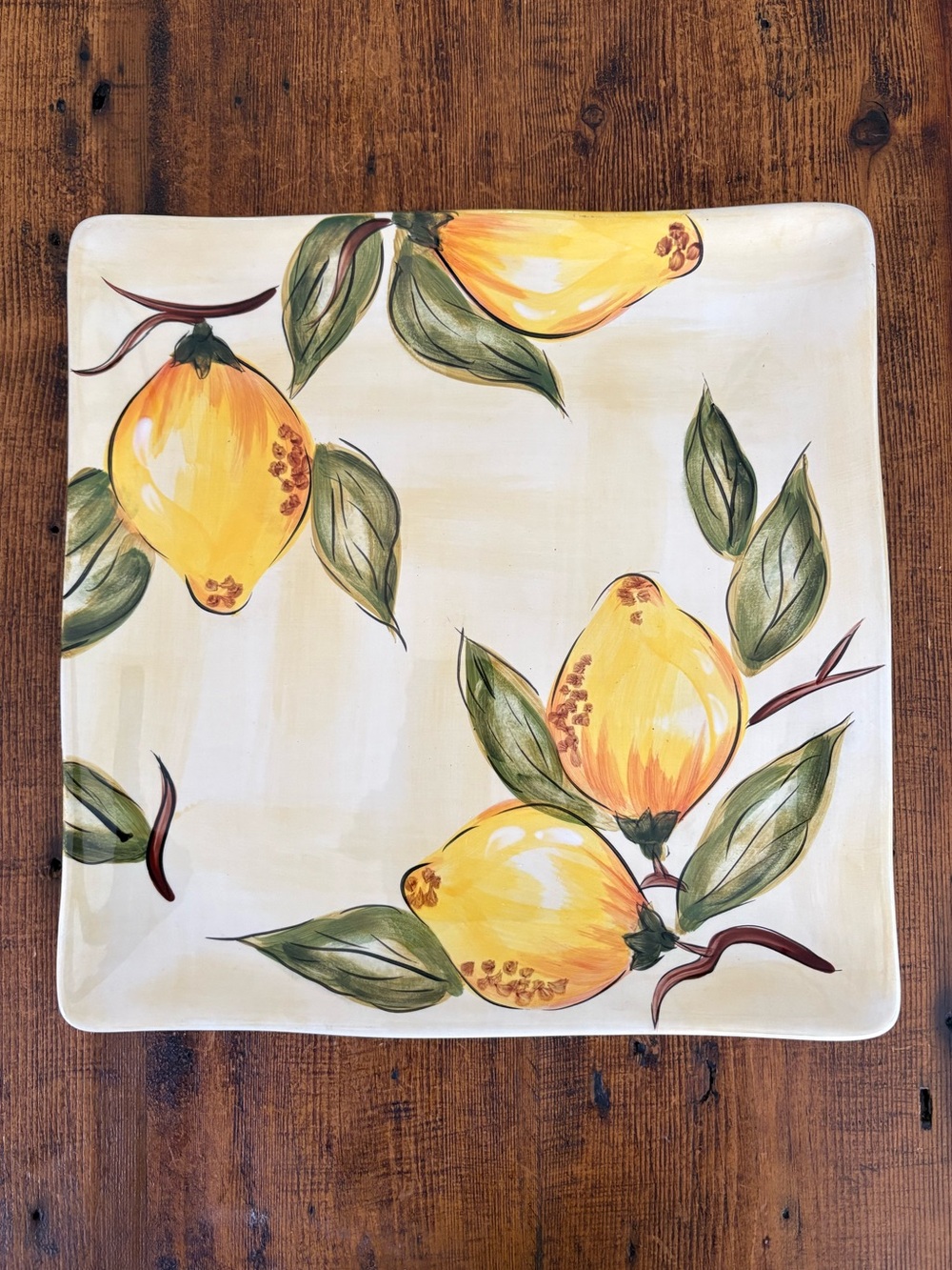 Pier 1 Hand Painted Lemon Orchard 11” Square Dinnerware Plate Platter